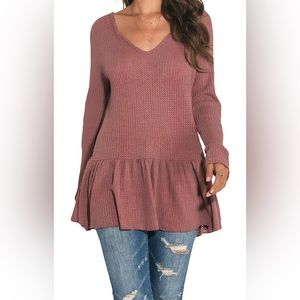 Mauve Peplum Waffle Knit Top